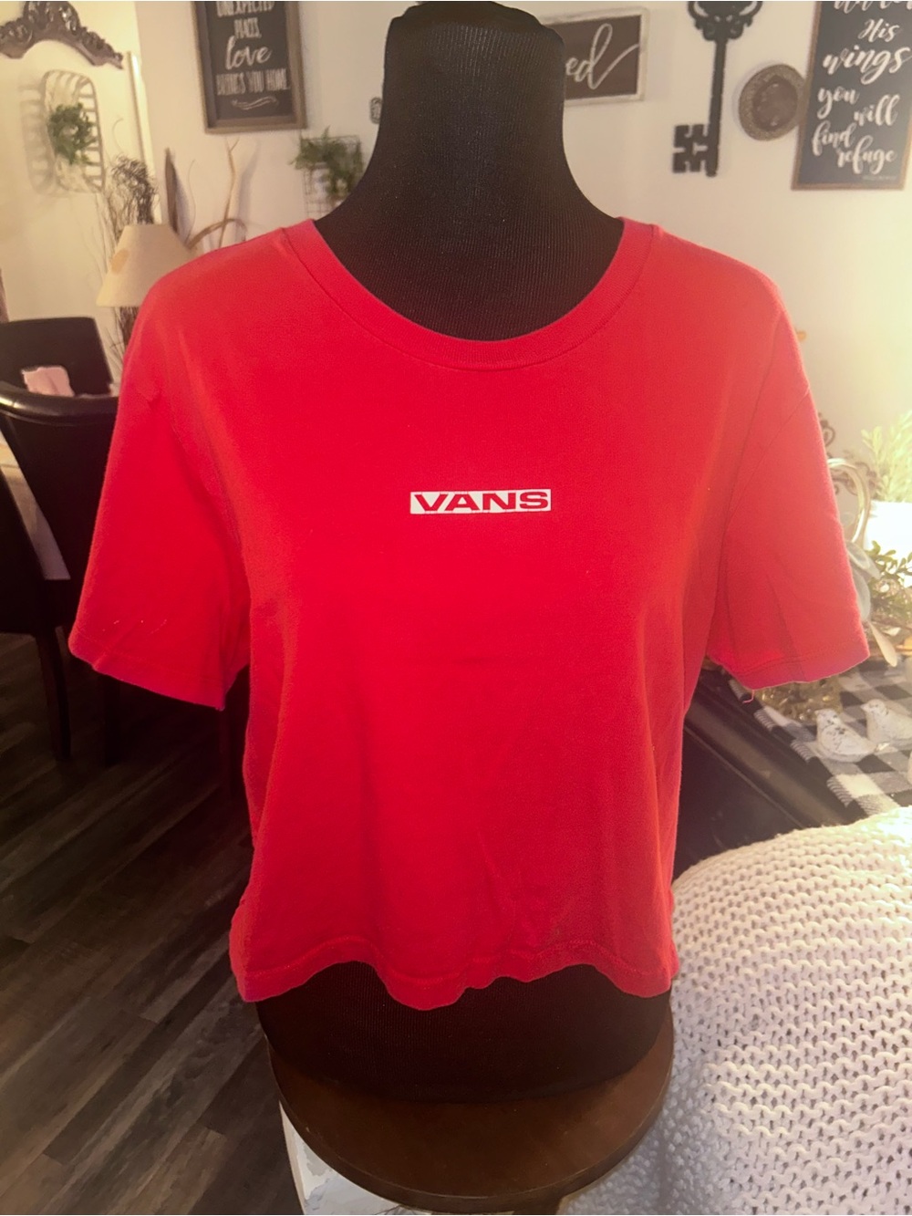 $10 sale Vintage Vans red Graphic Cropped Tshirt red Size Small flaw cracking